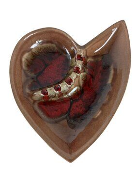 Red Wing Pottery Brown/Red Heart Shape Drip Glaze Ashtray #873 USA 1960's Vintag